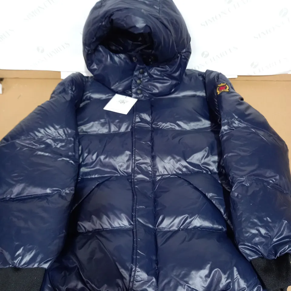 SIKSILK NAVY GLOSS PUFFER JACKET - SIZE M UK40