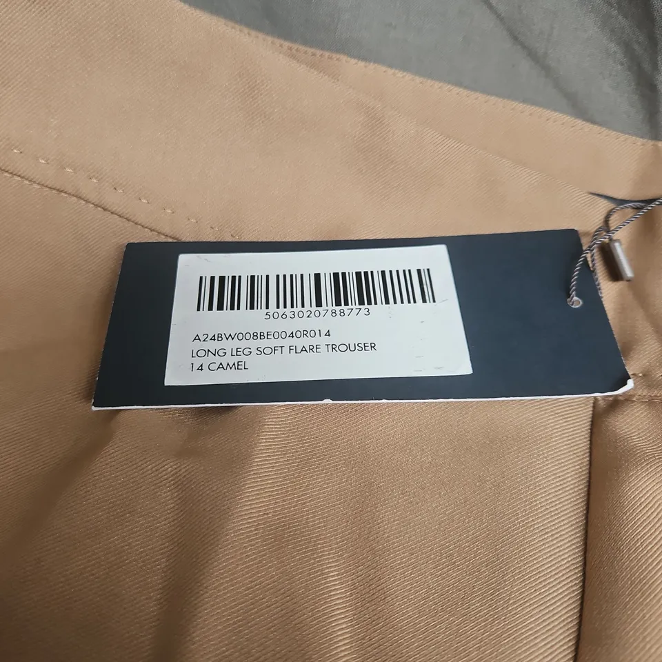 SOSANDAR CAMEL LONG LEG SOFT FLARE TROUSERS – UK 14
