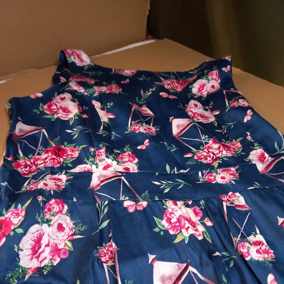 DESIGNER TEAL/LARGE FLORAL PRINT TEA DRESS 