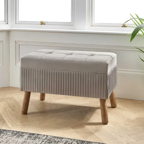 BRAND NEW HOMESDIRECT365 ROSE VELVET OTTOMAN STORAGE STOOL -LIGHT GREY-
