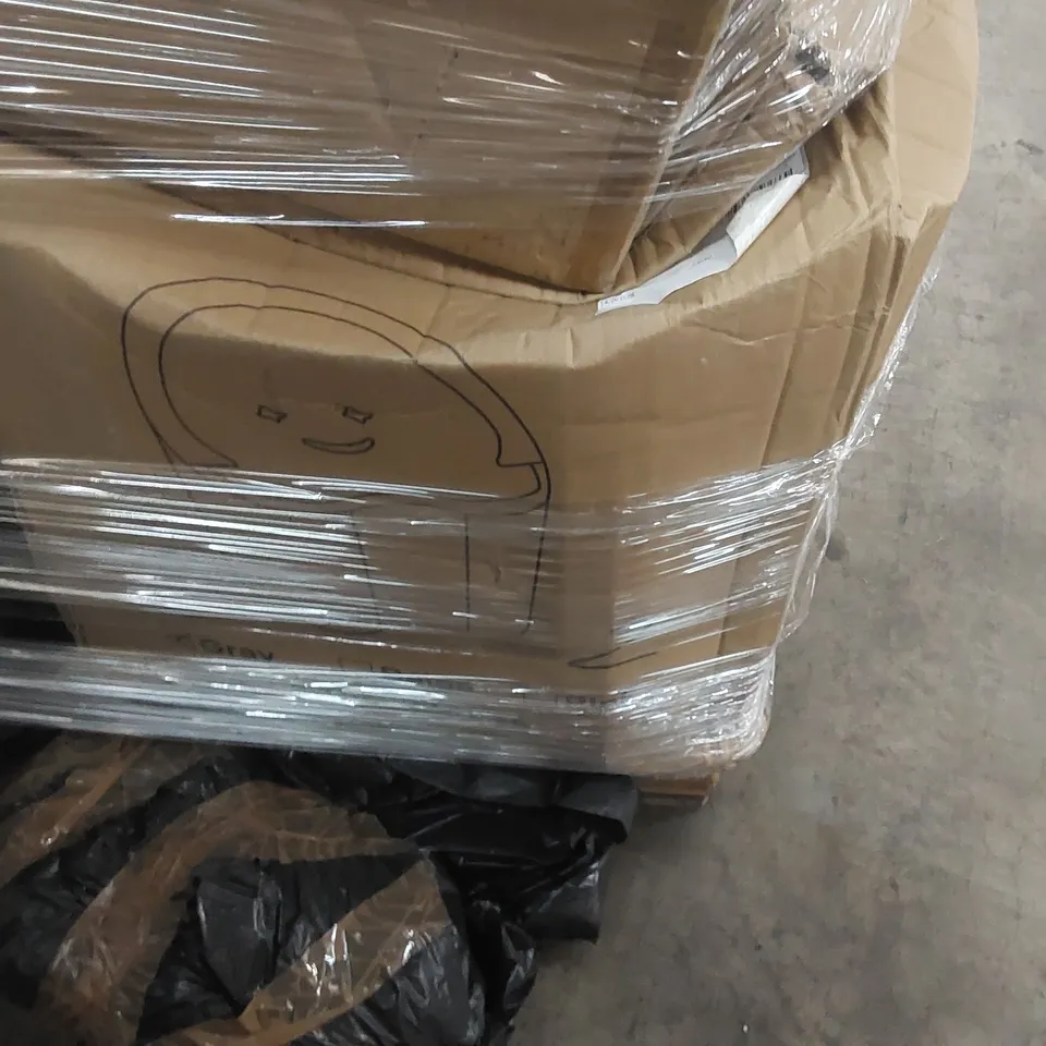 PALLET CONTAINING A LARGE QUANTITY OF ASSORTED CONSUMER PRODUCTS INCLUDING: BOXED SOFA, ACCENT CHAIR ECT