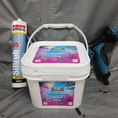 APPROXIMATELY 5 ASSORTED HOUSEHOLD ITEMS TO INCLUDE YASS CLEAN SCENT BOOSTERS, SILIRUB S, ETC