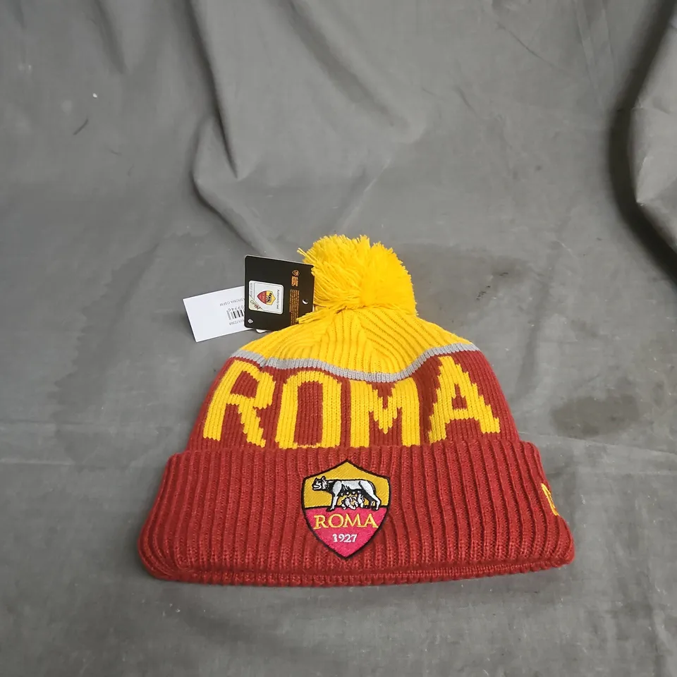 AS ROMA KNIT BEANIE HAT – RED & YELLOW WITH CREST