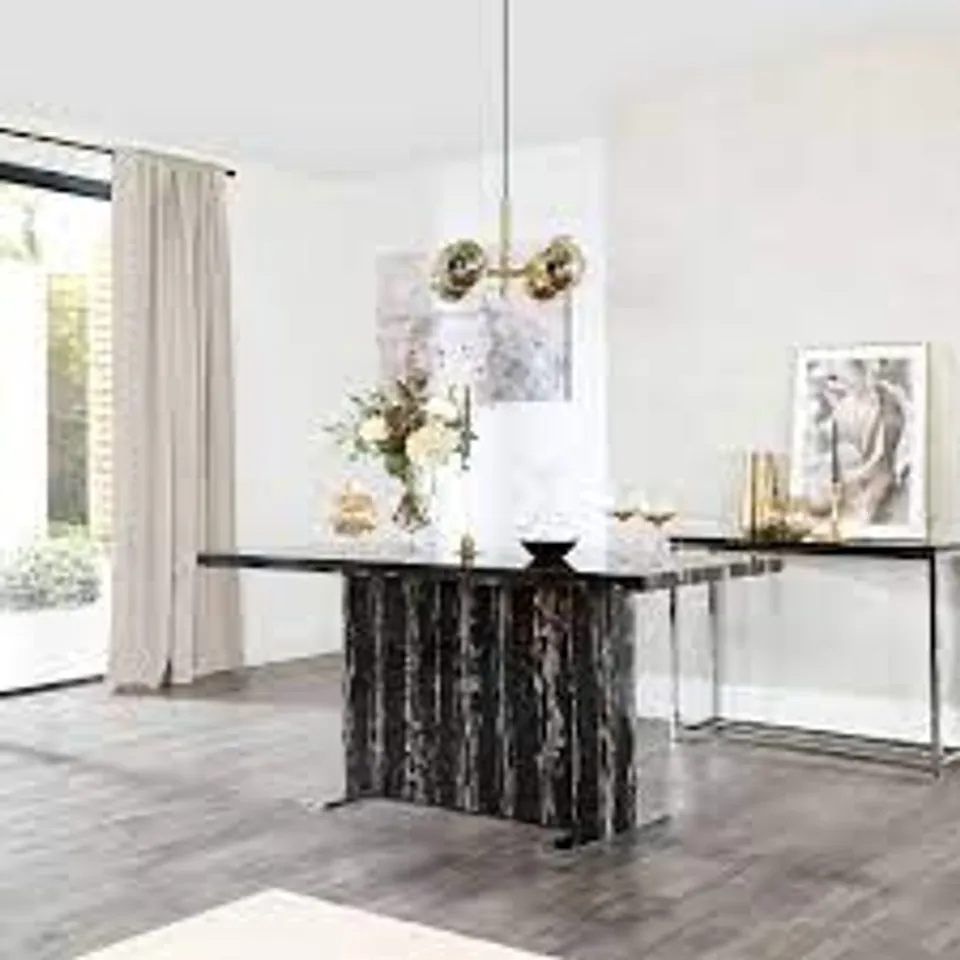BOXED MAGNUS BLACK MARBLE 160CM DINING TABLE (2 BOXES)