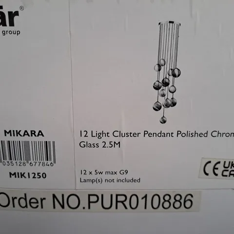 12 LIGHT CLUSTER PENDANT POLISHED CHROME GLASS 2.5M