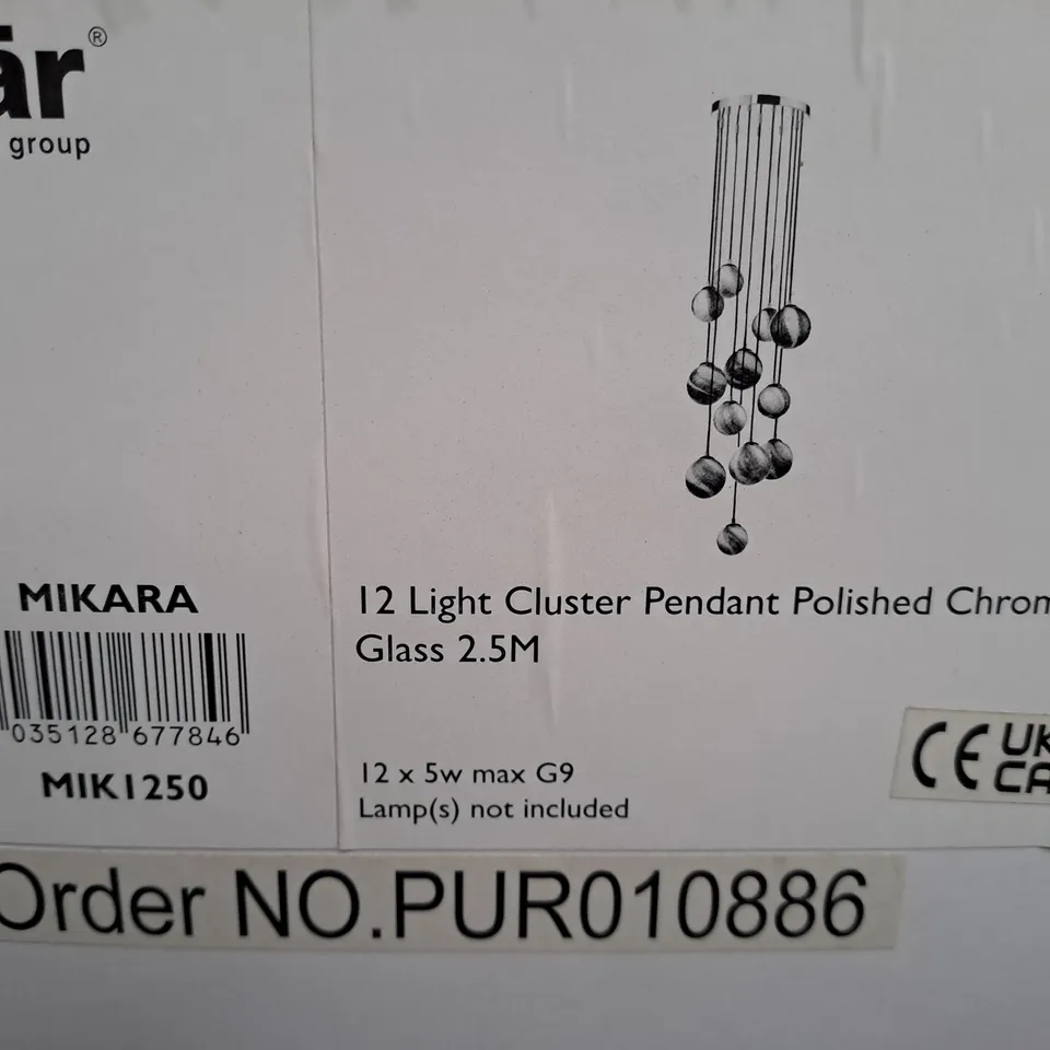 12 LIGHT CLUSTER PENDANT POLISHED CHROME GLASS 2.5M