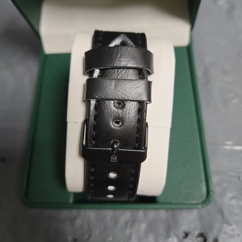 FRANK SCHMIDT FS WRISTWATCH WITH BLACK LEATHER STRAP – BOXED