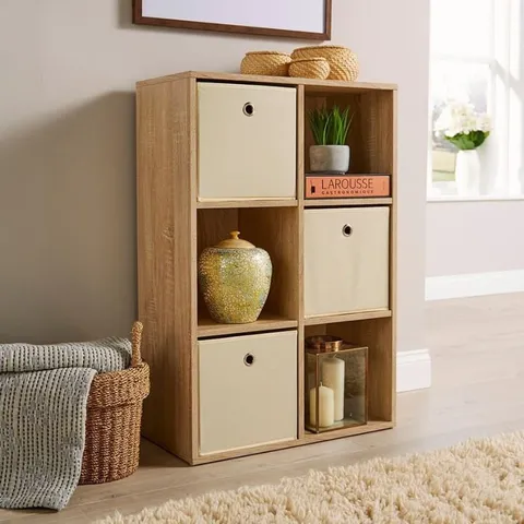 BOXED HOME SOURCE 6 CUBE OAK STORAGE BOOKCASE (1 BOX)
