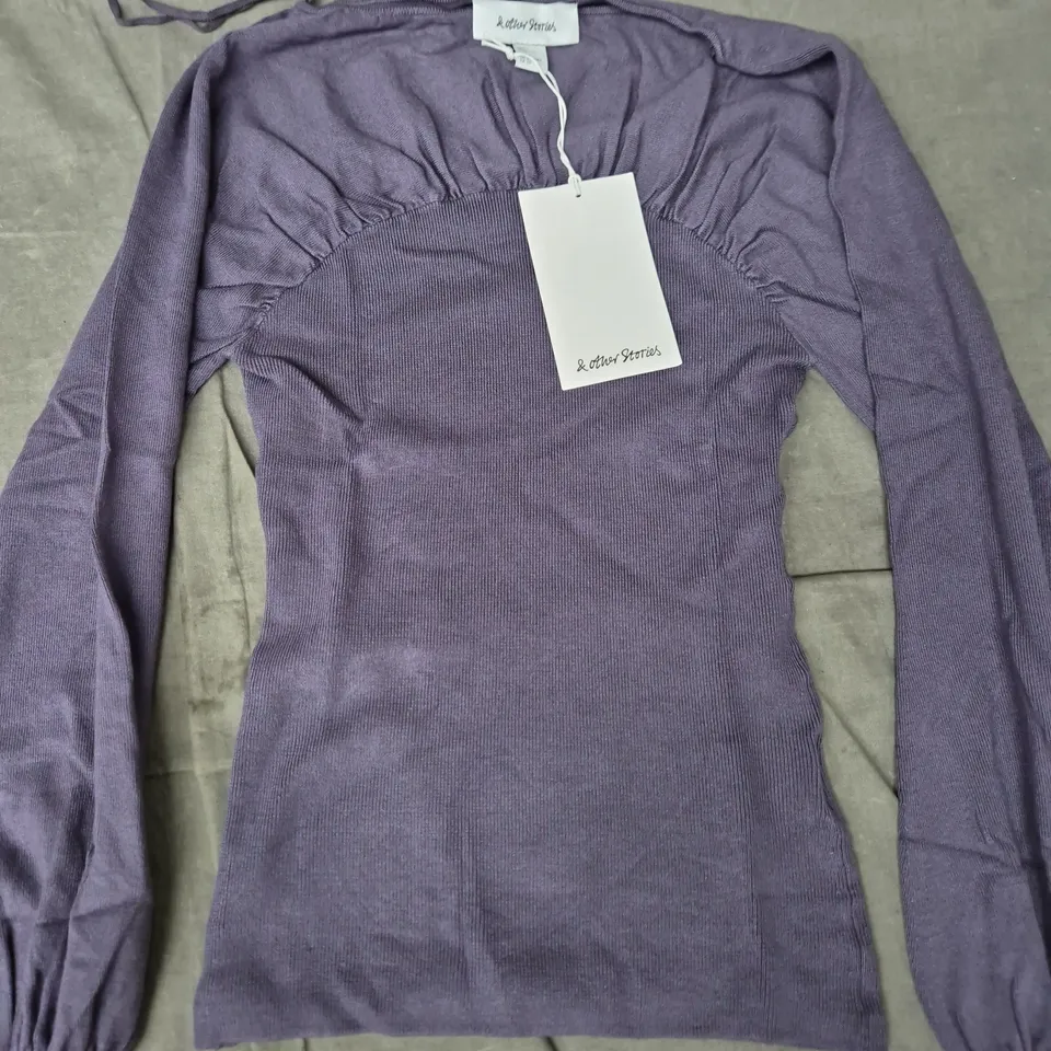 & OTHER STORIES WOMEN'S PURPLE KNIT TOP – RUCHED CHEST, LONG SLEEVE SIZE EU XS