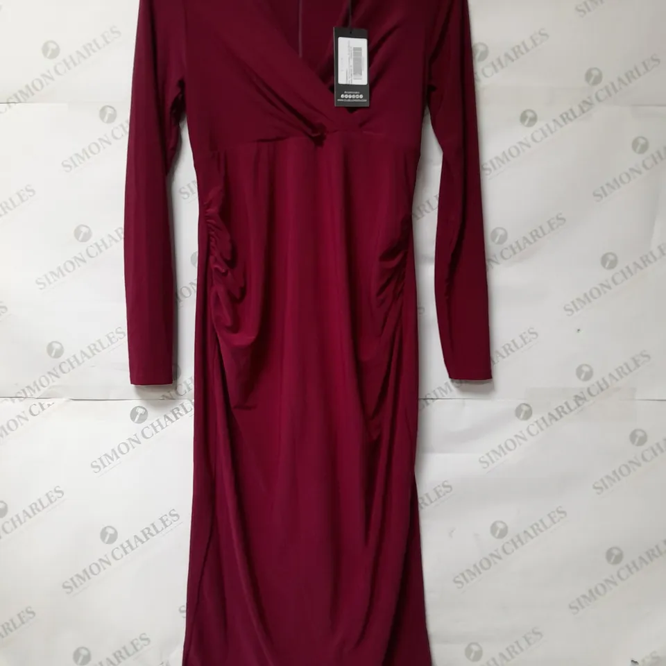 CLUB L LONDON LADIES MAXI LONG SLEEVED DRESS DEEP CHERRY SIZE 10