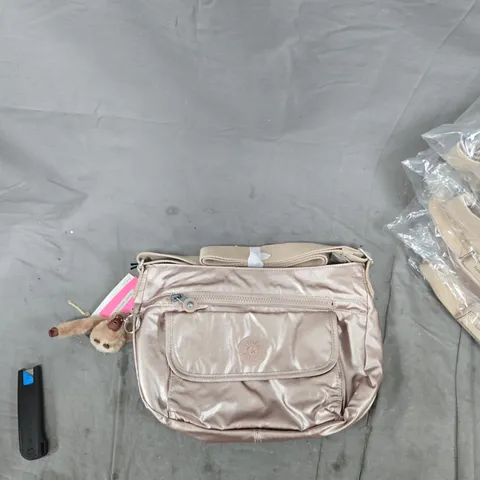 KIPLING CROSSBODY BAG IN PINK METALLIC NYLON WITH MONKEY CHARM