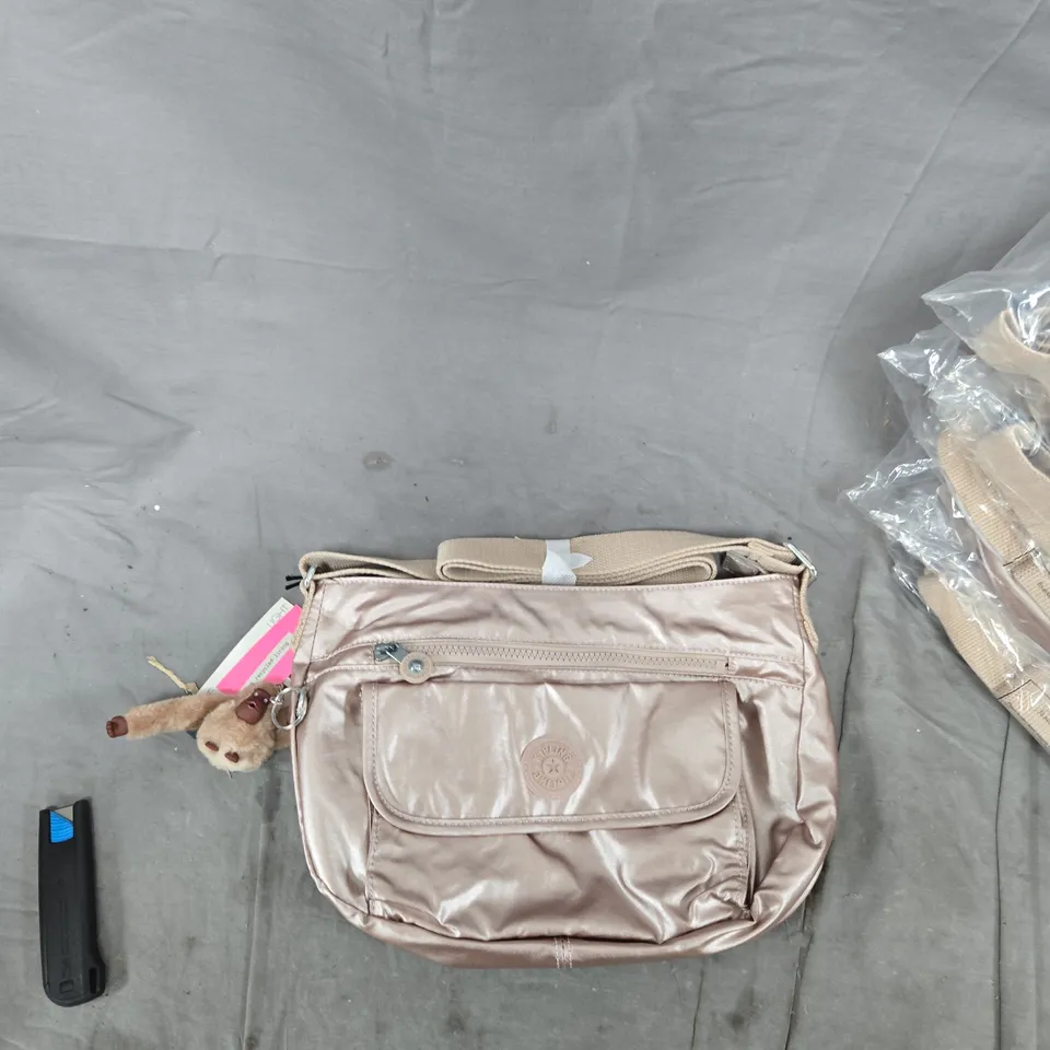 KIPLING CROSSBODY BAG IN PINK METALLIC NYLON WITH MONKEY CHARM