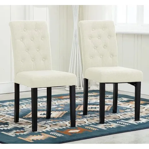 BOXED PAIR OF BRICK AND BARREL TUFTED LINEN CHAIRS - BEIGE