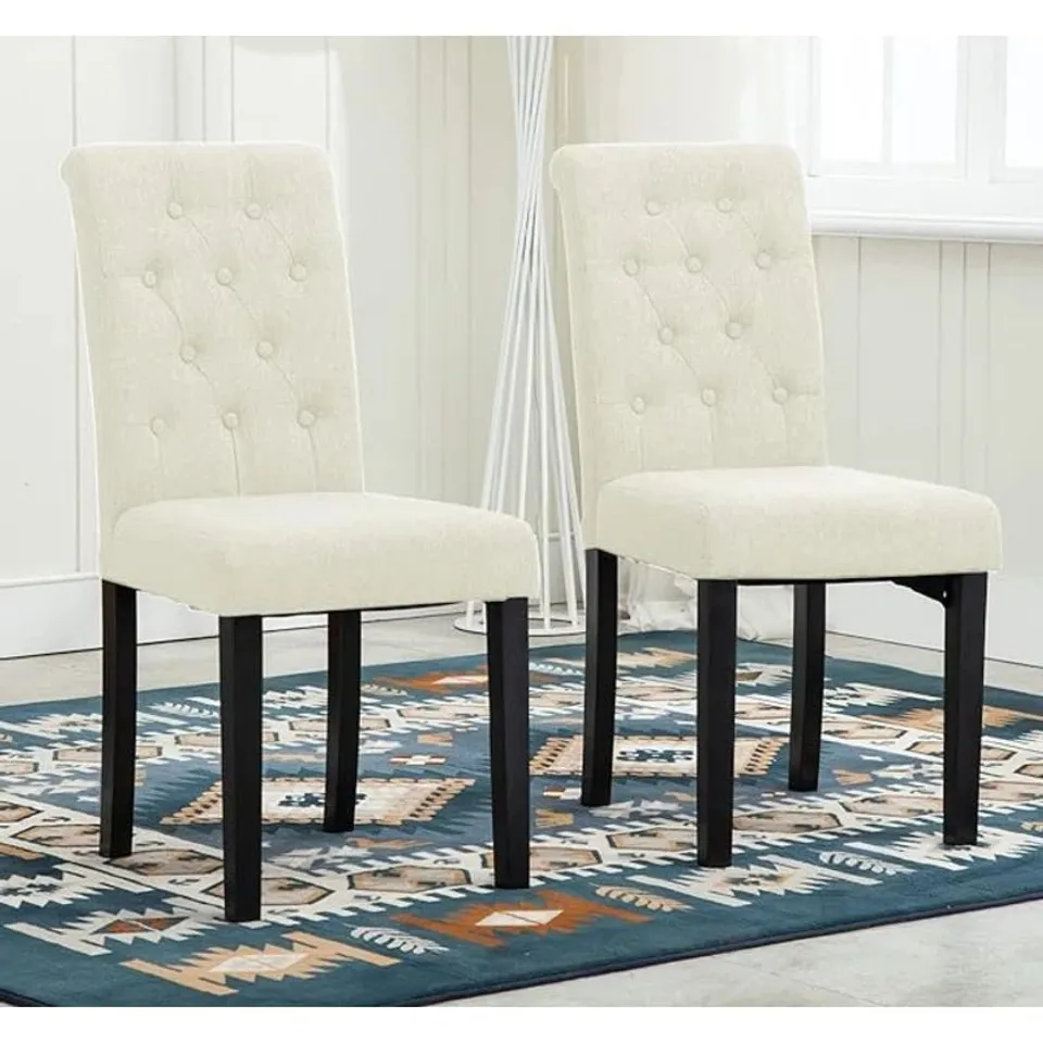 BOXED PAIR OF BRICK AND BARREL TUFTED LINEN CHAIRS - BEIGE