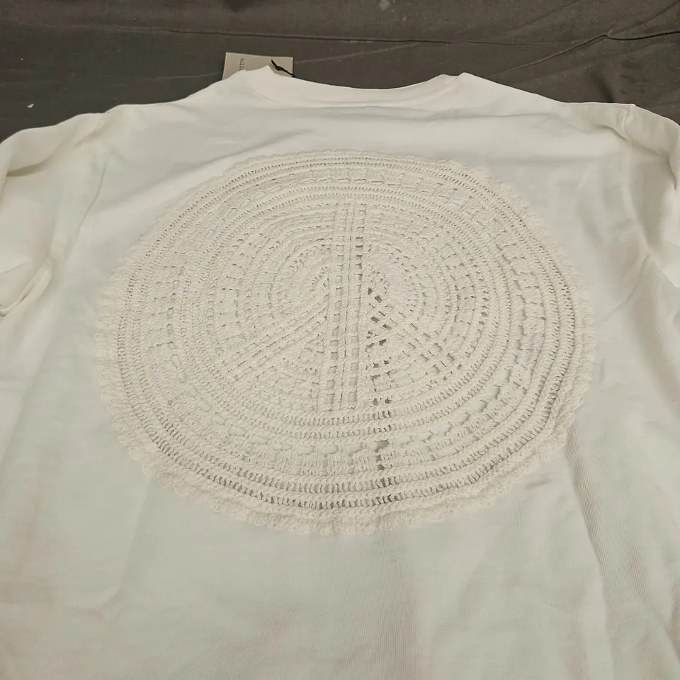 ALL SAINTS AMELIE CROCHET TEE IN WHITE - LARGE