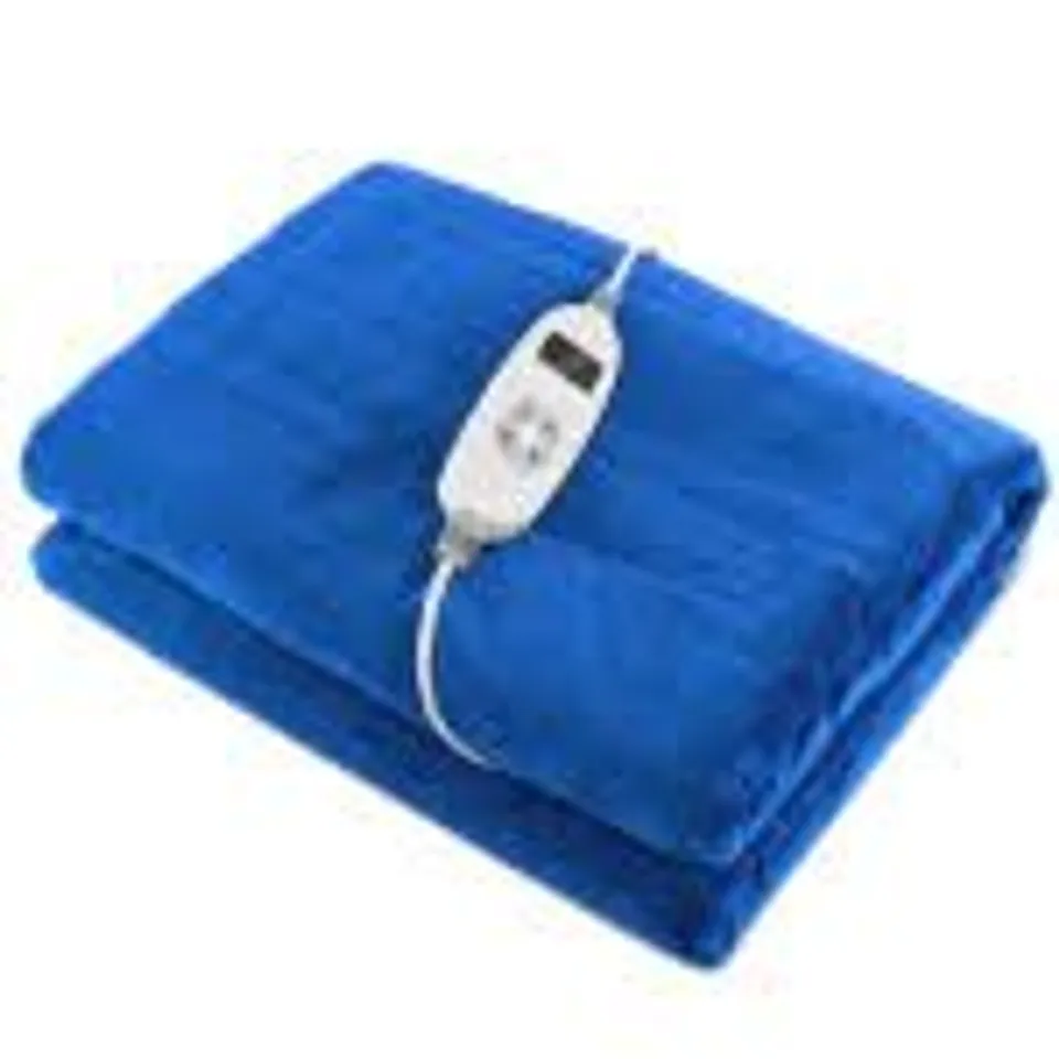 BOXED COSTWAY ELECTRIC HEATED THROW BLANKET, EXTRA LARGE ELECTRIC OVER BLANKET WITH 10 HEAT SETTINGS, 9-HOUR TIMER FUNCTION & DIGITAL REMOTE, MACHINE WASHABLE LUXURY FLANNEL HEATING THROW, BLU (1 BOX)