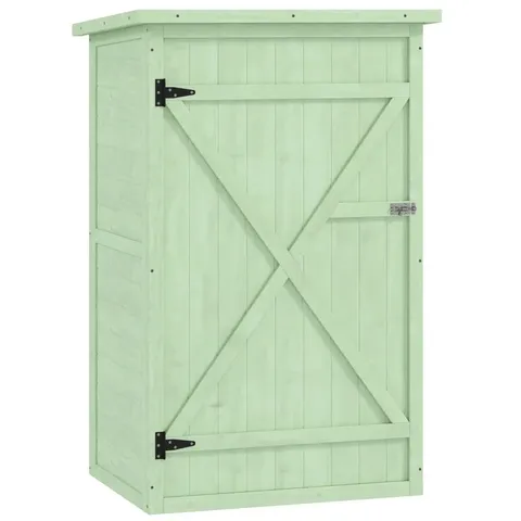 BOXED OUTSUNNY WOODEN SMALL SHED, GARDEN STORAGE SHED WITH SHELVES AND BOLT LATCH, 75L X 56W X115H CM, GREEN (1 BOX)