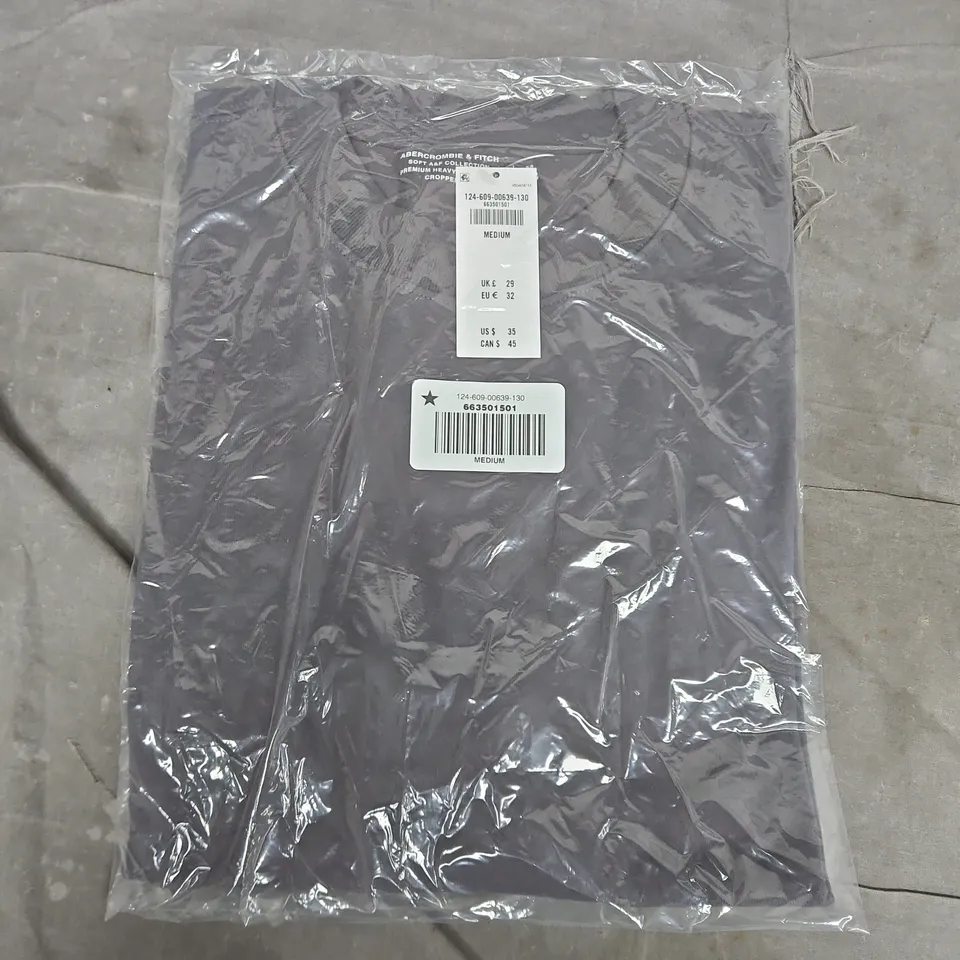 BAGGED ABERCROMBIE & FITCH PREMIUM HEAVYWEIGHT TEE CROPPED FIT IN GREY - MEDIUM