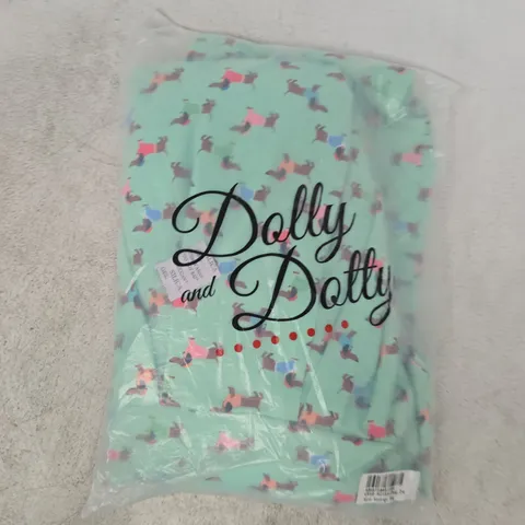 BAGGED DOLLY AND DOTTY MINI SAUSAGE DOG FLARED DRESS IN GREEN SIZE UNSPECIFIED