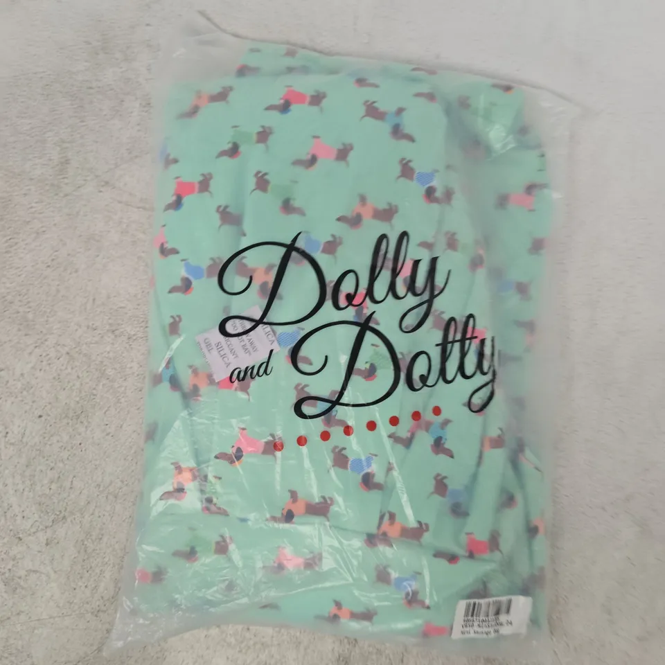 BAGGED DOLLY AND DOTTY MINI SAUSAGE DOG FLARED DRESS IN GREEN SIZE UNSPECIFIED