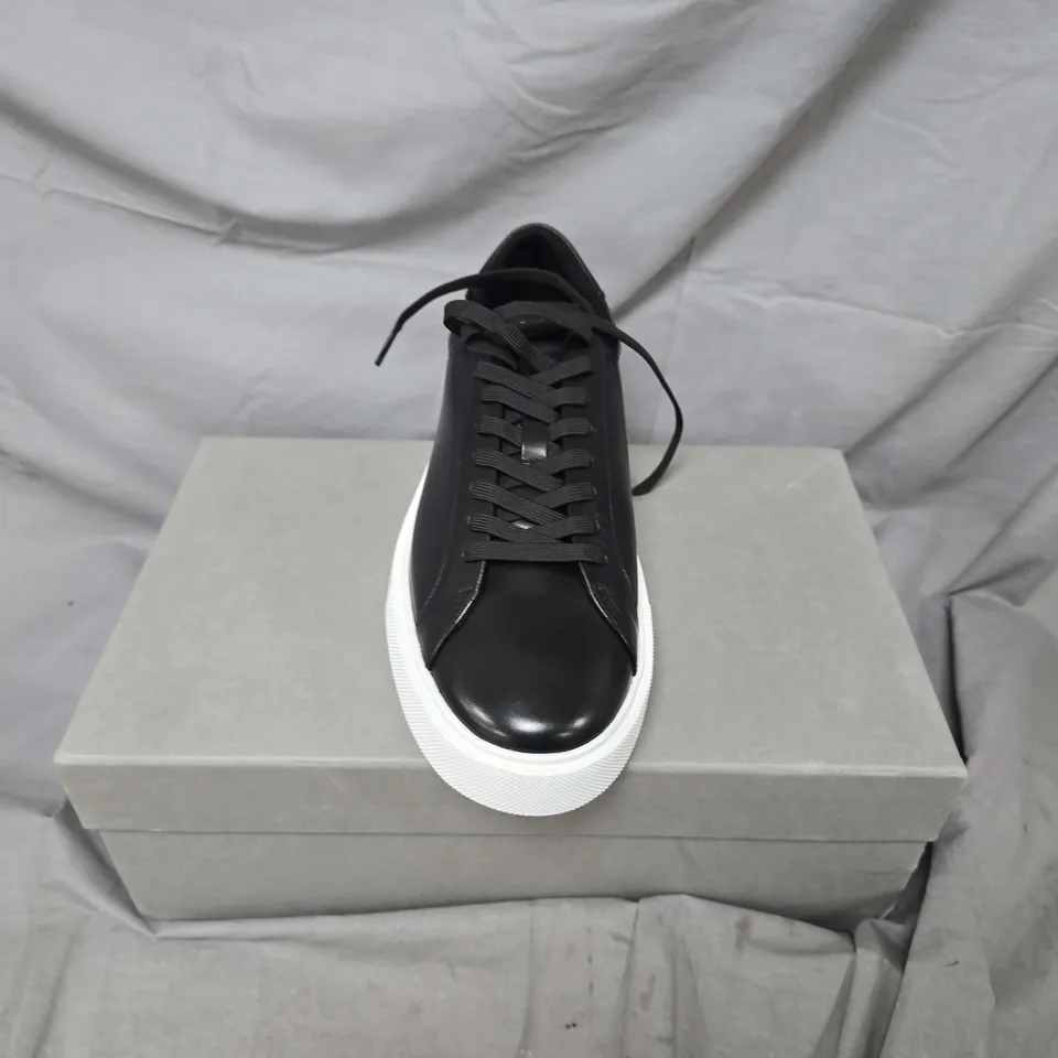 BOXED PAIR OF ICON. THE CLASSIC LEATHER TRAINERS IN BLACK - SIZE 43
