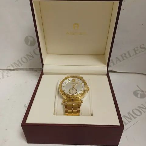 BOXED AIGNER GENTS VIGEVANO SWISS MADE WATCH WITH STAINLESS STEEL BRACELET - 5 ATM. 