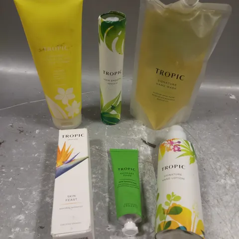 TROPIC SKINCARE LOT OF 6 PRODUCTS TO INCLUDE - SKIN FEAST NOURISHING MOISTURISER - SIGNATURE HAND WASH - HAIR SMOOTH RADIANCE OIL - ETC