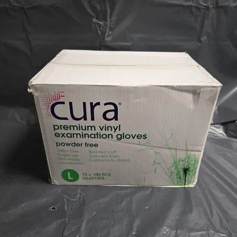 BOXED CURA PREMIUM VINYL EXAMINATION GLOVES POWDER FREE LARGE (1000PCS)