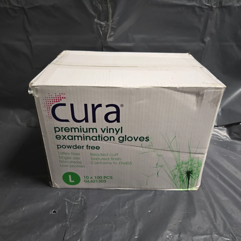 BOXED CURA PREMIUM VINYL EXAMINATION GLOVES POWDER FREE LARGE (1000PCS)