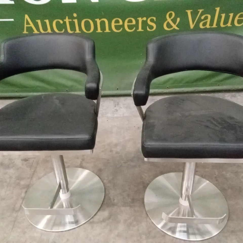 SET OF 2 FIRENZA BLACK PU BAR STOOLS WITH STAINLESS STEEL BASE