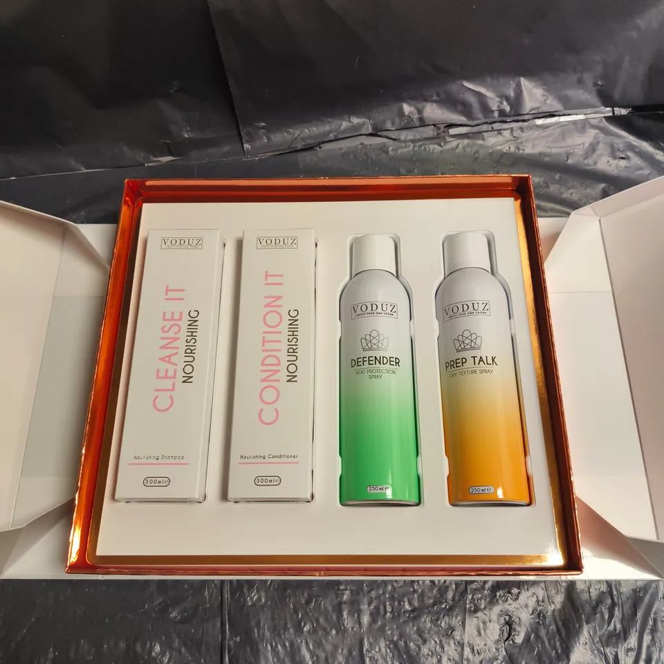 VODUZ REVIVAL VAULT HAIRCARE EDIT 4PCE GIFT SET – NOURISHING SHAMPOO, CONDITIONER, HEAT PROTECTION & DRY TEXTURE SPRAY