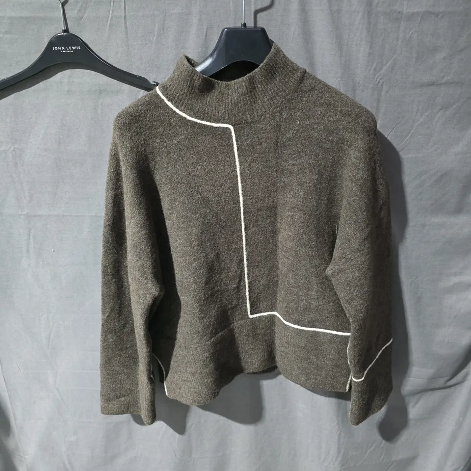 ZARA BROWN KNIT CARDIGAN WITH WHITE PIPING – WOMEN'S