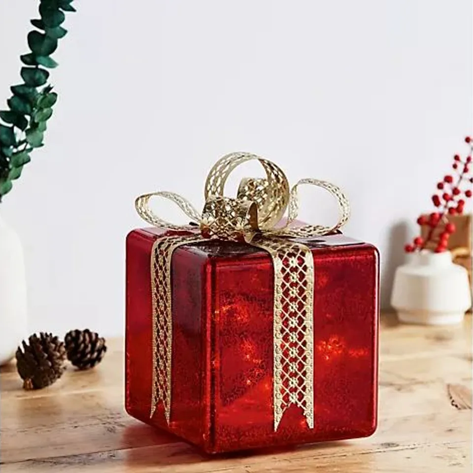 MY HOME STORIES PRE-LIT PRESENT WITH GOLD BOW