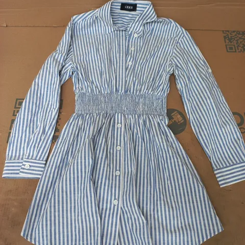 CIDER STRIPED SHIRT DRESS IN BLUE/WHITE SIZE SMALL