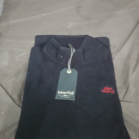 WEIRD FISH NAVY 1/4 ZIP FLEECE JUMPER WITH CHEST LOGO SIZE XL