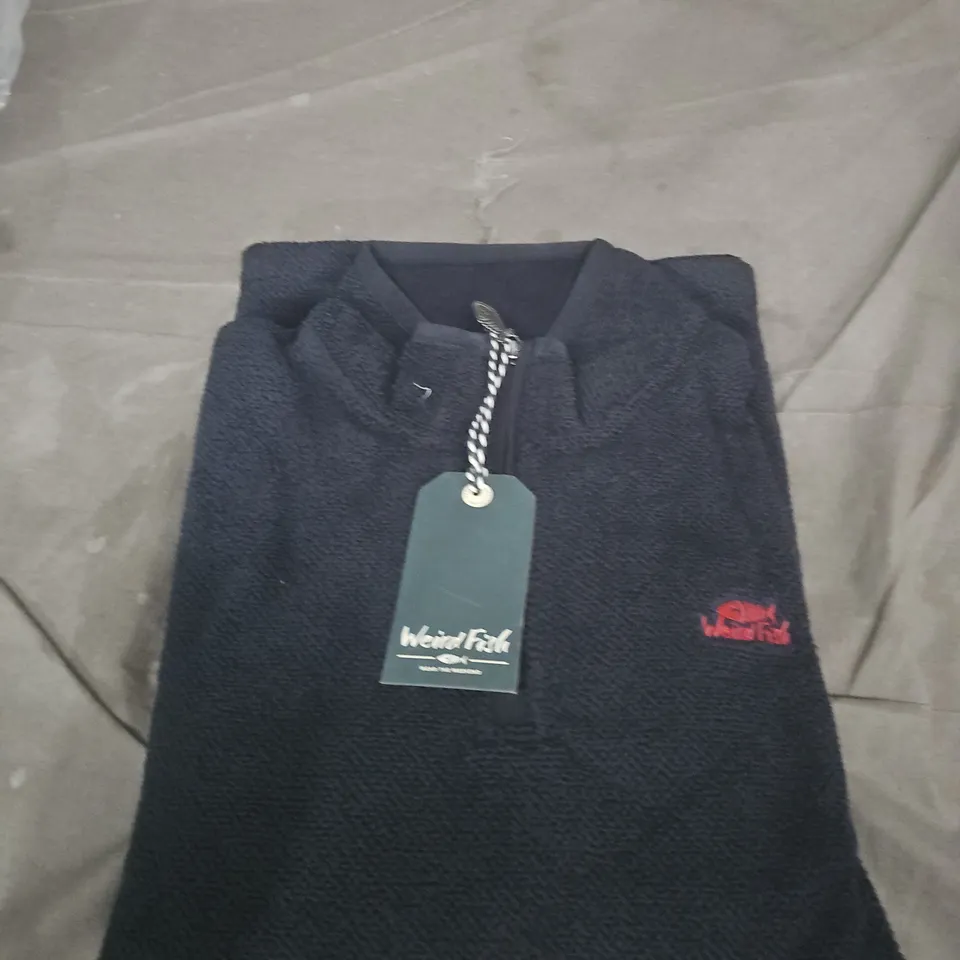 WEIRD FISH NAVY 1/4 ZIP FLEECE JUMPER WITH CHEST LOGO SIZE XL