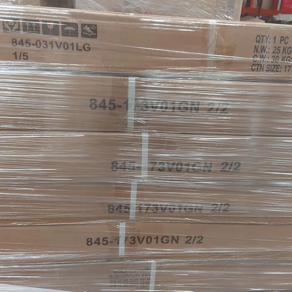 PALLET CONTAINING A VERY LARGE QUANTITY OF ASSORTED DESIGNER FURNITURE PARTS INCLUDING: GARDEN SHED PARTS ECT