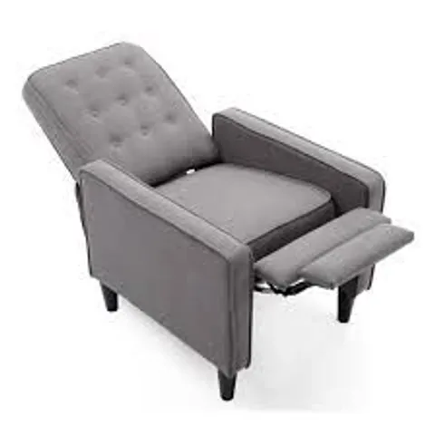 BOXED GREY FABRIC PUSHBACK RECLINING EASY CHAIR