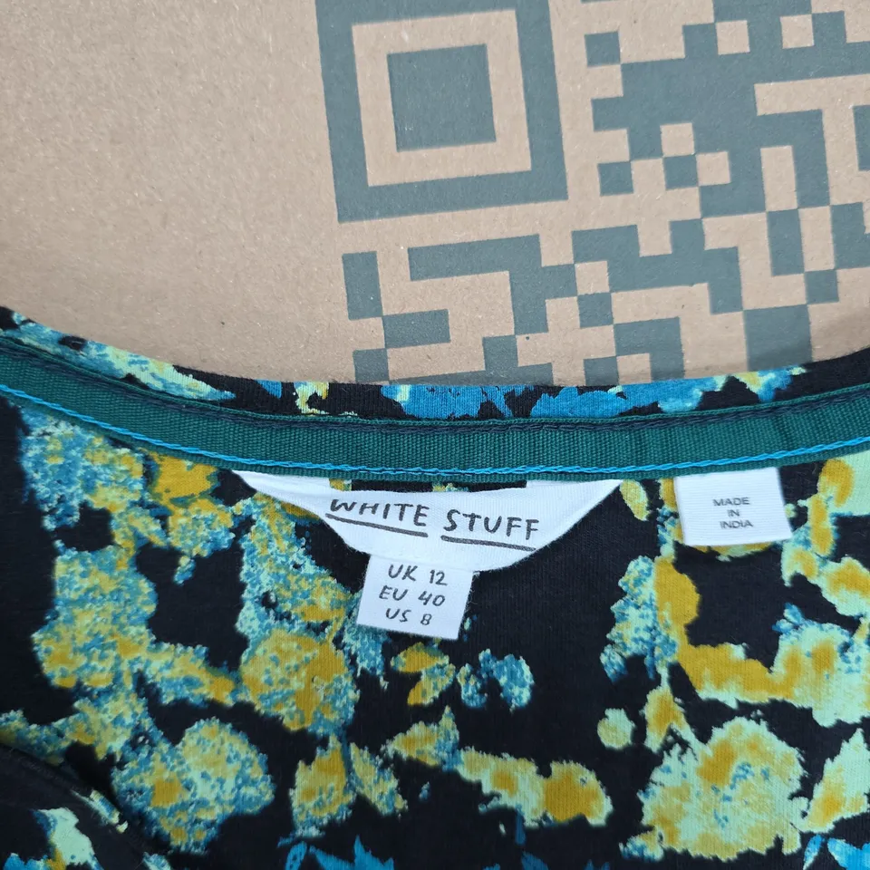WHITE STUFF WOMEN'S FLORAL PRINT DRESS – BLUE & YELLOW ON BLACK, UK 12