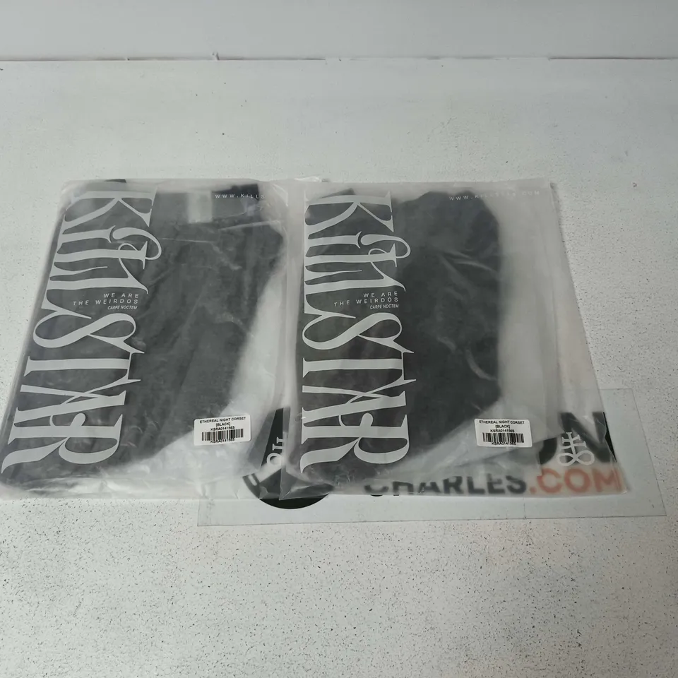 LOT OF APPROXIMATELY 50 BRAND NEW KILLSTAR ETHEREAL NIGHT CORSETS IN BLACK - VARIOUS SIZES