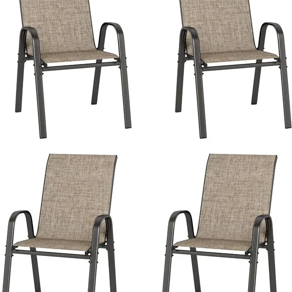 BOXED PHI VILLA GARDEN CHAIRS SET OF 4, PATIO CHAIRS STACKABLE OUTDOOR DINING CHAIRS HIGH BACK, TEXTILENE FABRIC AND E-COATING METAL FRAME FOR BACKYARD