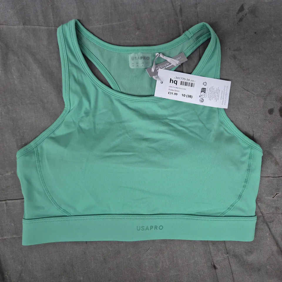 USA PRO WOMEN'S SPORTS BRA – DUSKY GREEN, UK 10 (EU 38)