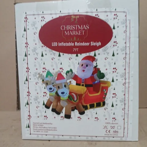 CHRISTMAS MARKET LED INFLATABLE REINDEER SLEIGH – 7FT - 8 PER BOX