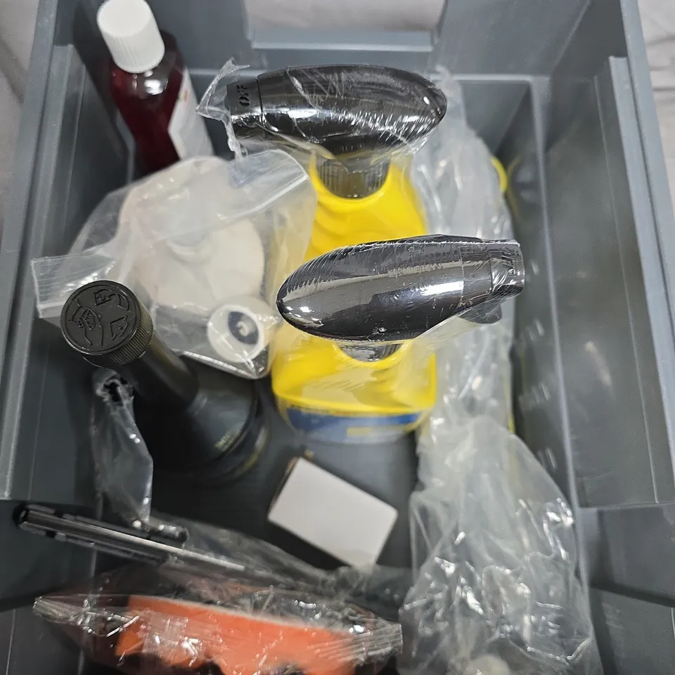 BOX OF ASSORTED CAR ITEMS TO INCLUDE - JELLY BERRY DISINFECTANT - RAIN X - MILLERS OILS CVL - COLLECTION ONLY 
