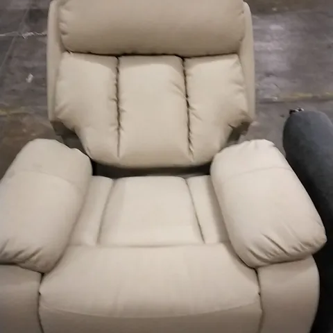 DESIGNER CREAM FAUX LEATHER RECLINING ARM CHAIR AND GREY ARMCHAIR BASE