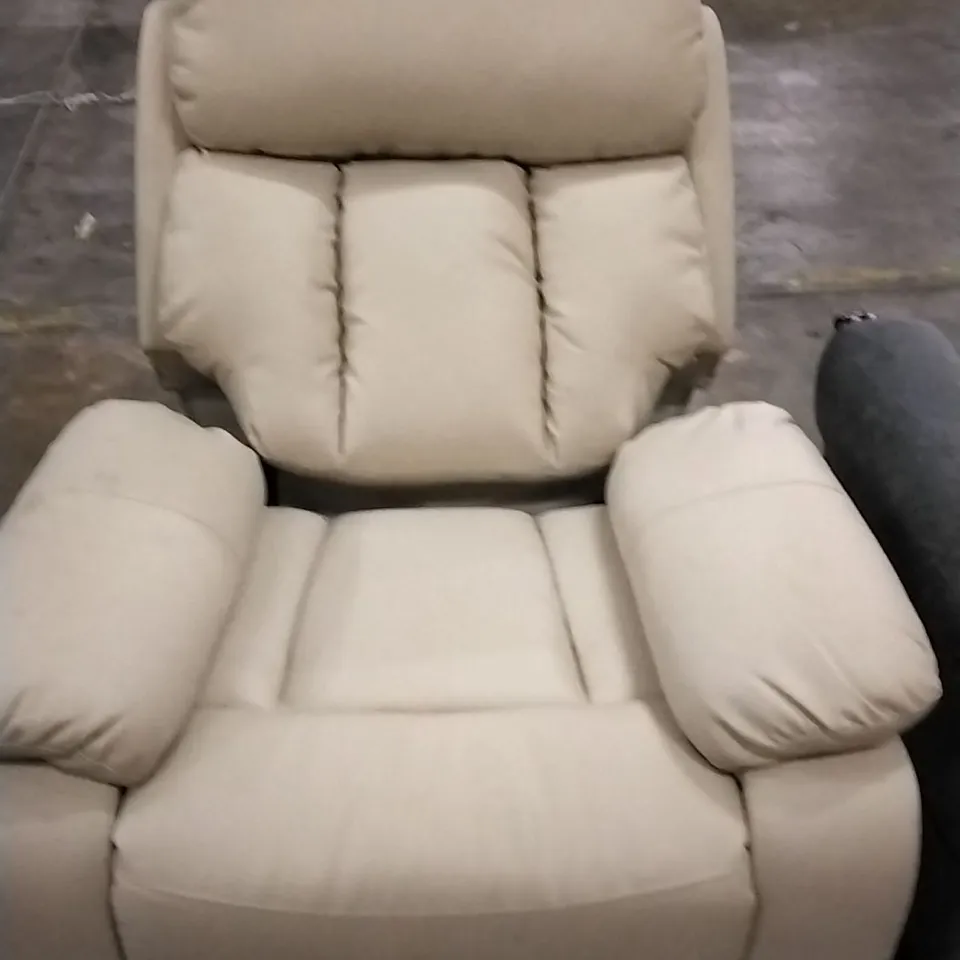 DESIGNER CREAM FAUX LEATHER RECLINING ARM CHAIR AND GREY ARMCHAIR BASE