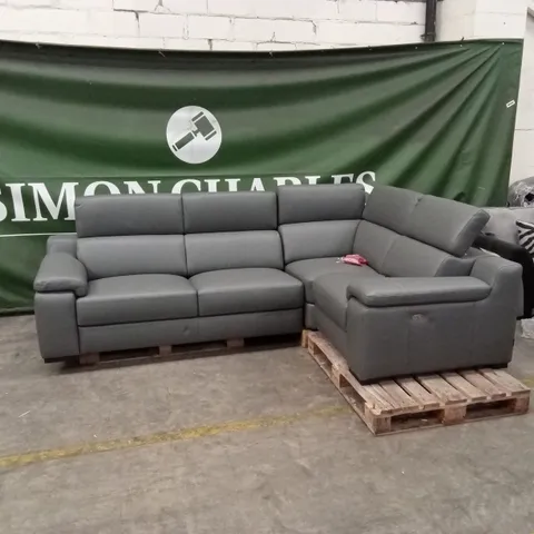 QUALITY DESIGNER ITALIAN MADE RICCARDO LEATHER GREY RECLINING CORNER SOFA