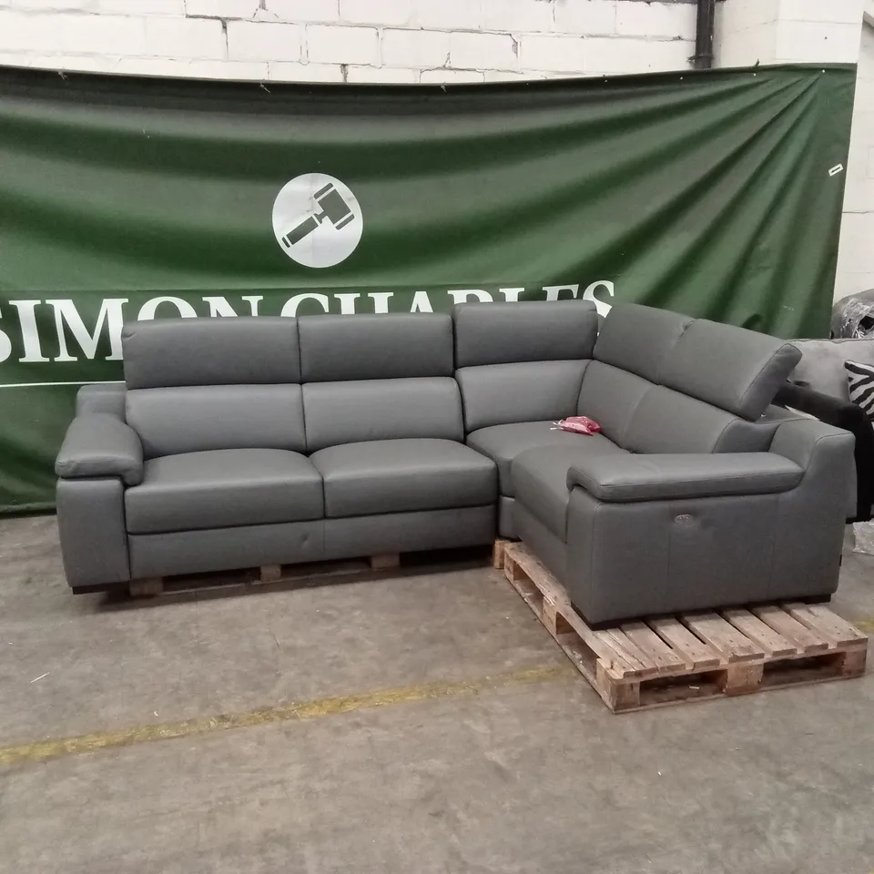 QUALITY DESIGNER ITALIAN MADE RICCARDO LEATHER GREY RECLINING CORNER SOFA