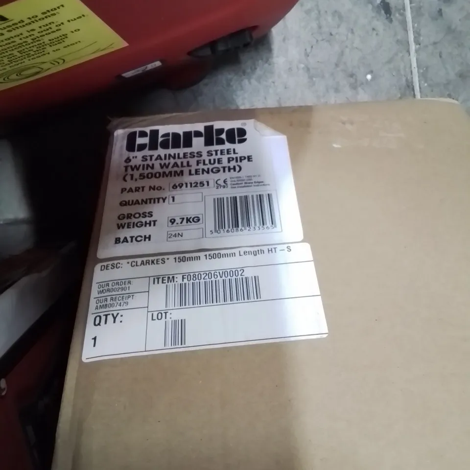 BOXED CLARKE 6IN STAINLESS STEEL TWIN WALL FLUE PIPE – 1500MM LENGTH