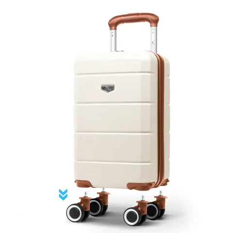 BOXED LUGG JETSET 40CM SUITCASE 40X30X20CMH ARD SHELL ABS SPINNER & REMOVABLE WHEELS - CREAM/BROWN